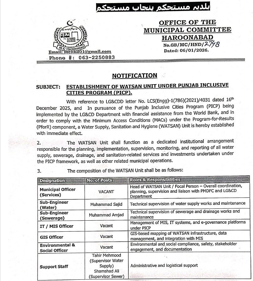WATSAN Unit Operationalization in MCs  